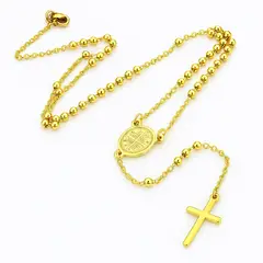 GENERICO - Rosario de Acero Inoxidable Cuentas Plateadas Mujer