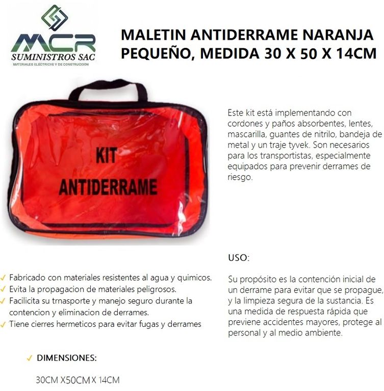 MALETIN KIT ANTIDERRAME NARANJA PEQUEÑO MEDIDA 30X50 CM