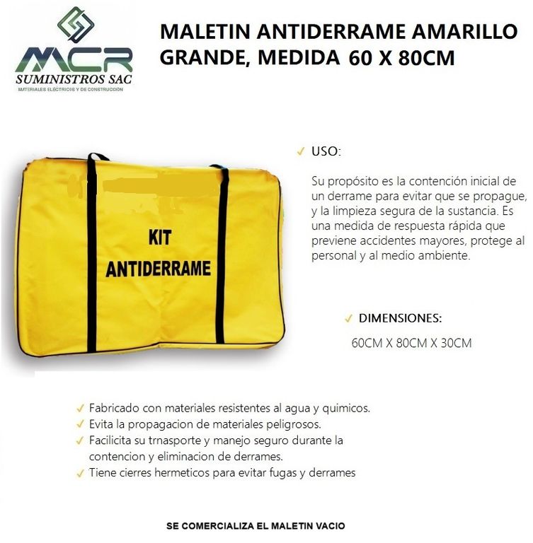 MALETIN KIT ANTIDERRAME AMARILLO GRANDE MEDIDA 60X80 CM