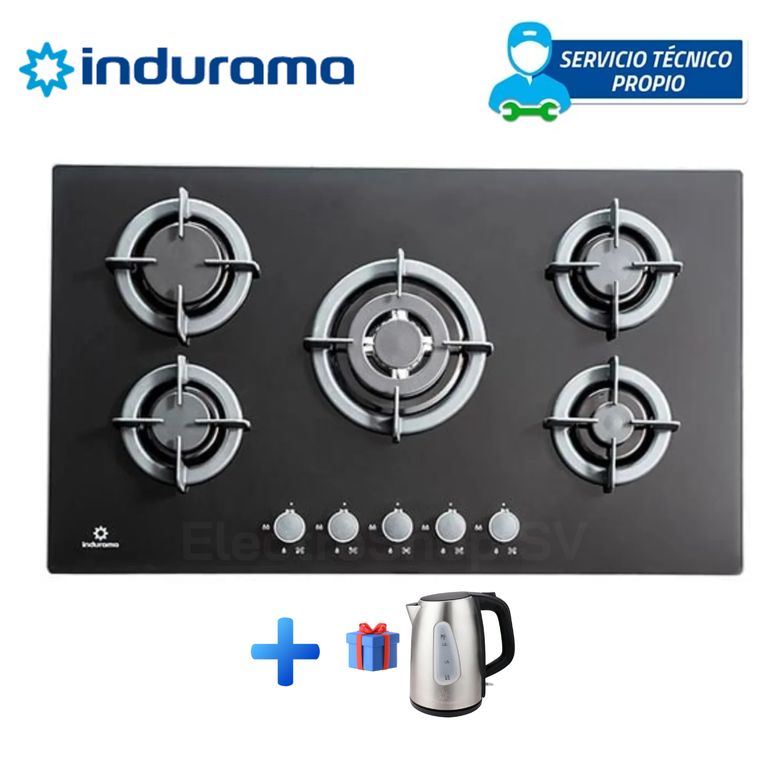 ENCIMERA EMPOTRABLE A GAS GLP 5 HORNILLAS EGI-905VDNEG + HERVIDOR