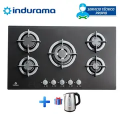 INDURAMA - ENCIMERA EMPOTRABLE A GAS GLP 5 HORNILLAS EGI-905VDNEG + HERVIDOR