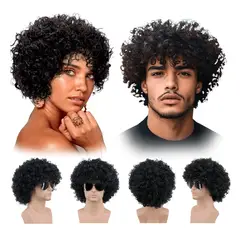 GENERICO - Peluca ARTIFICIAL Ondulada negra Africa Look