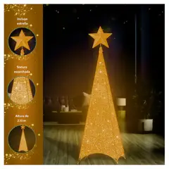 GENERICO - Árbol de Navidad Plegable con Luces 4 Caras de 2,10 m Cobre
