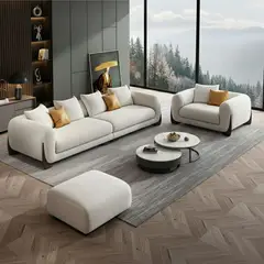 GENERICO - Sala Dubai 3-1 + Banqueta - Tela Antifluido Petfriendly Marfil Lmueble