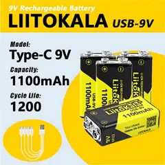 LIITOKALA - Pila Recargable 9v 1100mah Usb Tipo C Pack De 4