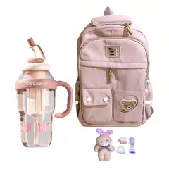 GENERICO - Mochila Kawaii porta laptop diseño Osito mas botella tomatodo