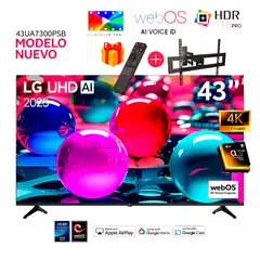 LG - Televisor 43 Pulg Ultra HD 4K AI ThinQ 43UA7300PSB + Control Inteligente MAGIC + Rack Movil