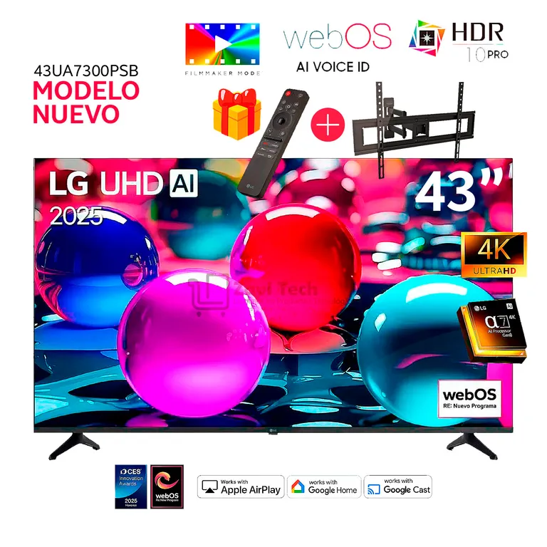 Televisor 43 Pulg Ultra HD 4K AI ThinQ 43UA7300PSB + Control Inteligente MAGIC + Rack Movil