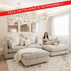 GENERICO - Seccional Liana en L con Banqueta baúl en Tela Chenille Antifluido y Pet Friendly - lmueble