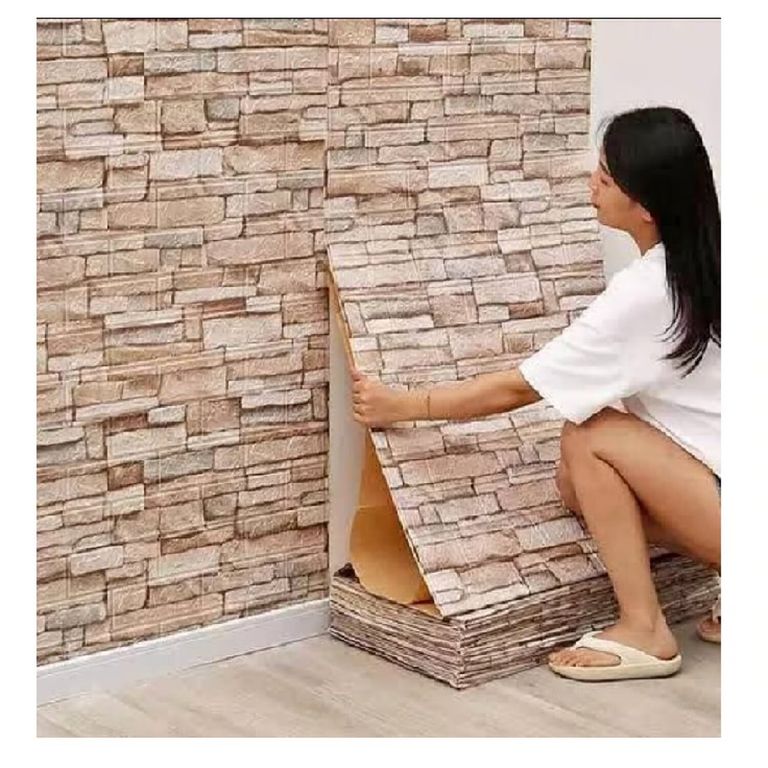 PAPEL TAPIZ LADRILLO MARRON 3D ADHESIVA SET X10UNIDADES
