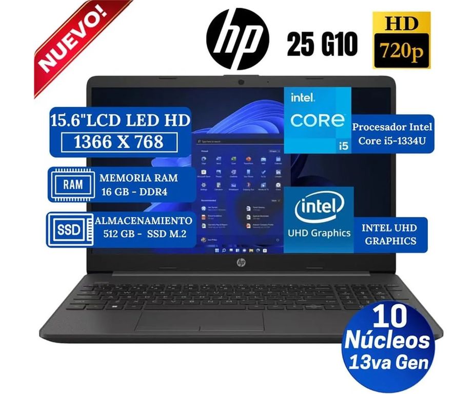 Laptop 250 G10 Core i5-1334U 4.60GHz 16GB RAM 512GB M.2 LCD LED HD SVA 15.6" WINDOWS 11