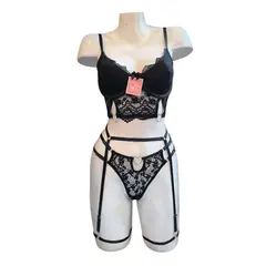 GENERICO - LENCERIA PORTALIGAS DE ENCAJE NEGRO