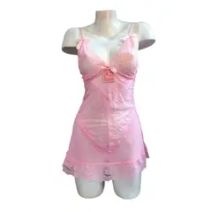 GENERICO - LENCERIA BABYDOLL DE ENCAJE PIJAMA SEXY ROSADO