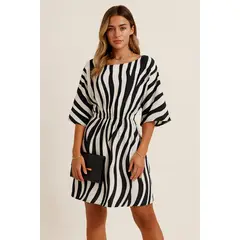 GENERICO - Vestido coctel rayas negro y blanco