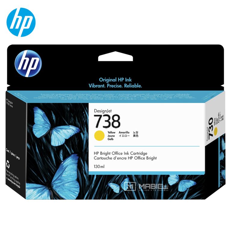 Cartucho de Tinta 738 Amarillo 498N7A DesignJet T850 T950 Original - 130ml