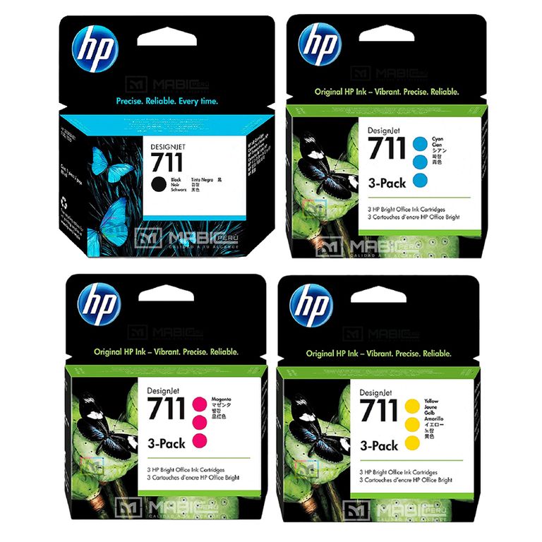 Kit Tinta 711 3Pack Negro Cian Magenta Amarillo DesignJet T120, T520, T530
