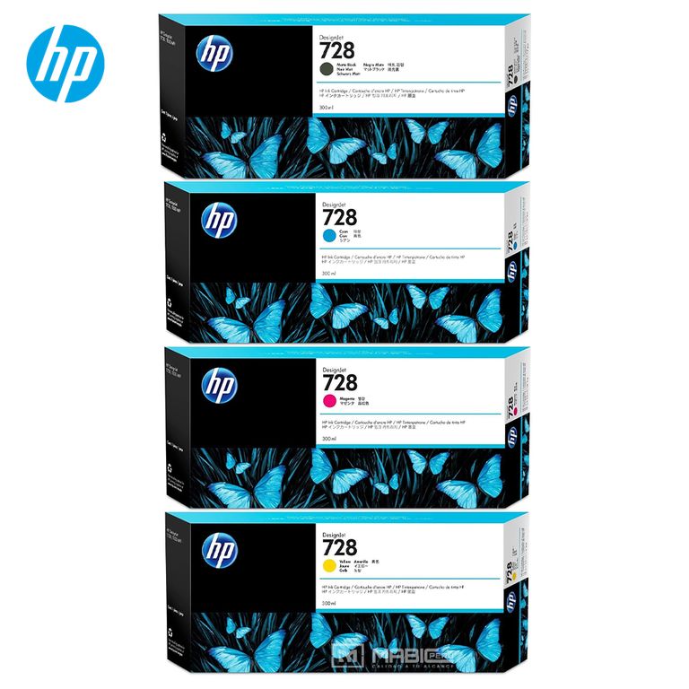 Pack 4 Tinta 728 DesignJet T730 T830 Original - 300ml