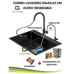 GREEN HOUSE - COMBO LAVADERO DE COCINA PORTA CUCHILLO 60x45x23CM + MEZCLADORA
