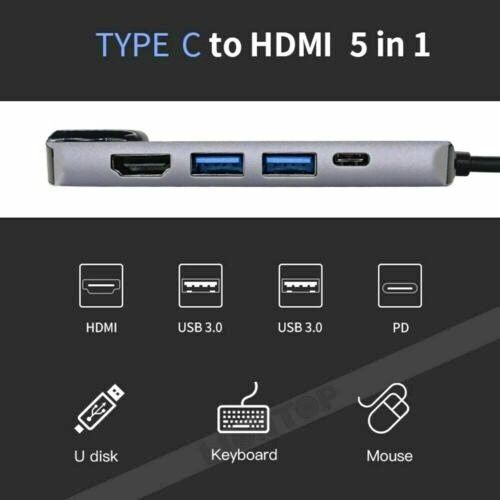 Adaptador Hub Tipo C 5 En 1 Hdmi Usb 3.0 Rj45 Tipo C Laptop