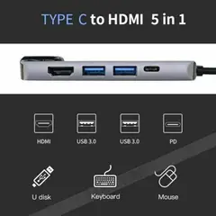 GENERICO - Hub tipo C 3.1 HDMI USB 3.0 RJ45 2 tipo C Adaptador 5 en 1