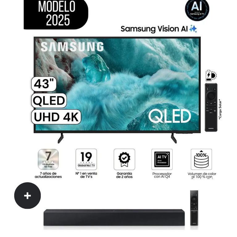 Televisor Smart TV 43 QLED QN43Q7FAAGXPE Vision AI 2025 + Soundbar HW-B400F