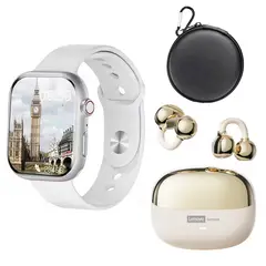 LENOVO - Audífonos LE06 Blanco Bluetooth y S10 W Reloj inteligente y Bag