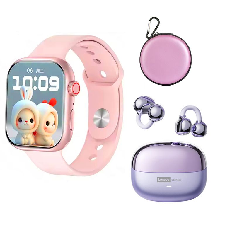 Audífonos LE06 Morado Bluetooth y S10 P Reloj inteligente y Bag