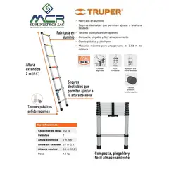 TRUPER - ESCALERA ALUMINIO RETRACTIL DE 7 PASOS o PELDAÑOS SOPORTA 102KG