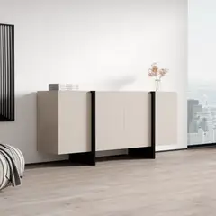 TU MESITA - Aparador Moderno Elegante Kalla 4 Puertas Color Capri/Negro