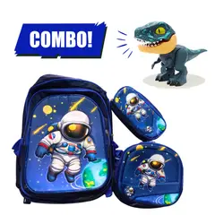 GENERICO - COMBO PACK MOCHILA 3 EN 1 ASTRONAUTA CON LUCES + DINO 5 EN 1