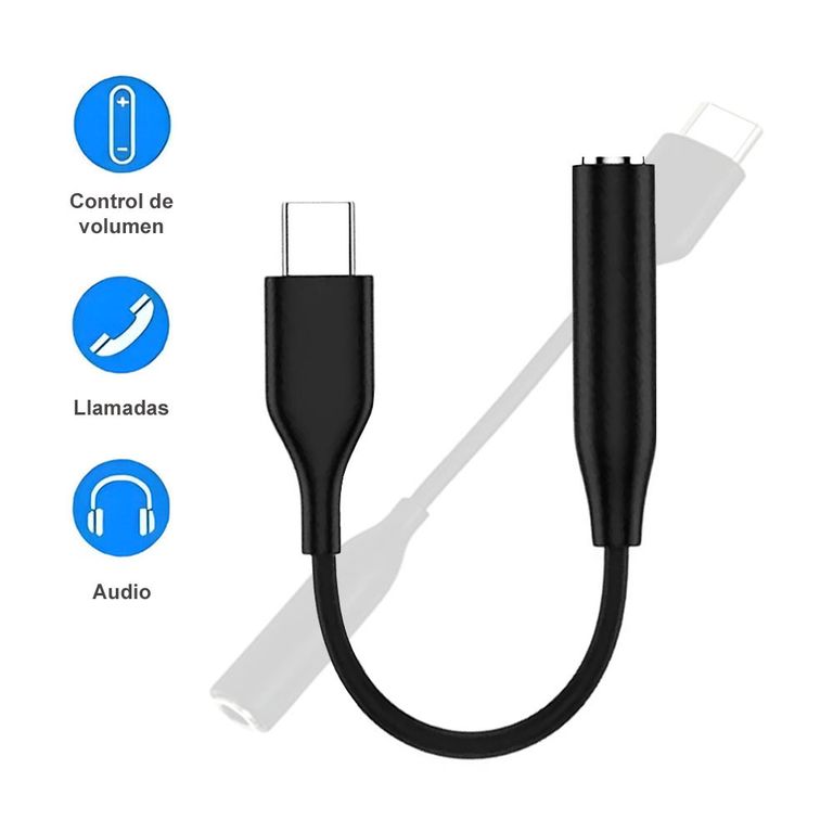 Adaptador Tipo C a Jack 3.5 mm para audio, micrófono y llamadas -Negro