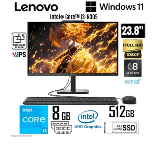 LENOVO - All in One V100 Intel Core i3-N305 8GB RAM 512GB SSD 23.8" FHD IPS