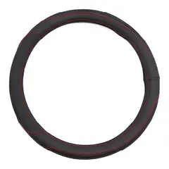 GENERICO - Forro de Timón Cuero PU Negro con Hilos Rojos