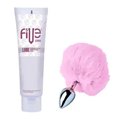DR PINKY - Plug Anal Conejo Dilatador Pompón Rosa + Lubricante Five Base de Agua
