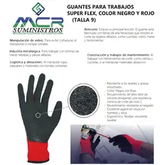 GENERICO - GUANTES PARA TRABAJO SUPER FLEX NEGRO Y ROJO, TALLA 9 (PRECIO POR DOCENA)