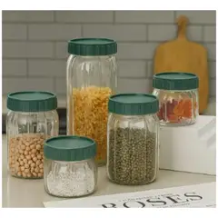 GENERICO - Recipiente de Vidrio Set x5 Frascos de almacenamiento con tapa