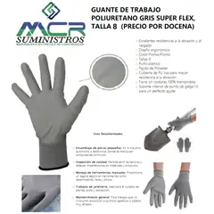 GENERICO - GUANTE DE TRABAJO POLIURETANO GRIS SUPER FLEX, TALLA 8 (PRECIO POR DOCENA)