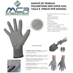 GENERICO - GUANTE DE TRABAJO POLIURETANO GRIS SUPER FLEX, TALLA 9 (PRECIO POR DOCENA)