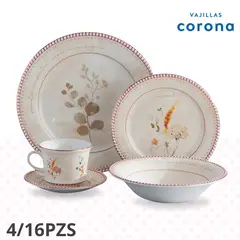 CORONA - Vajilla Amorette 16 Piezas.