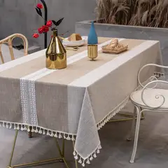 PUREPOWER - Mantel Flecos Rayas Algodón Lino Marrón Claro140x220CM