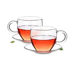 GENERICO - SET de 2 Taza con platillo de vidrio  420 ml