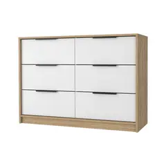 FMFURNITURE - Comoda 4 Cajones 2 Puertas Fm-003C - Cafe Claro Y Blanco