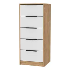 FMFURNITURE - Comoda 5 Cajones Fm-002C - Cafe Claro Y Blanco