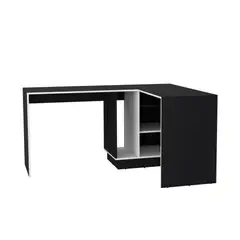FMFURNITURE - Escritorio En L Con Estantes Fm-028N - Negro Y Blanco