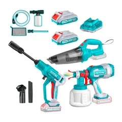 TOTAL TOOLS - Mega Combo Pistola De Pintar+hidrolavadora+aspiradora+2bat