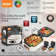 RAFF - COCINA ELÉCTRICA MULTIFUNCIONAL 3 EN 1 - 1800W