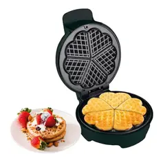 RAFF - Maquina Waflera 1200watts En Forma De Corazon Antiadherente Negro