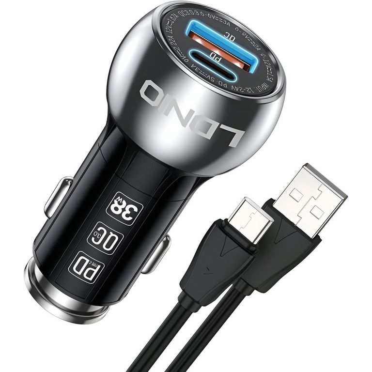 Cargador Auto 38w C1 Metal Carga Rápida Tipo C y USB + Cable USB
