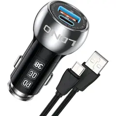 LDNIO - Cargador Auto 38w C1 Metal Carga Rápida Tipo C y USB + Cable USB