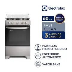 ELECTROLUX - Cocina 4 Quemadores Efficient VaporBake y Parrilla Hierro Fundido Silver - FE4ISR